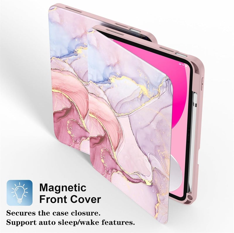 Supveco Case for iPad (A16) 11th Generation 11 inch (2025),iPad 10th Generation 10.9 inch (2022) with Pencil Holder-[Auto Wake/Sleep],Premium Folio Stand Case with Soft TPU Back Cover-Pink Marble - Image 3